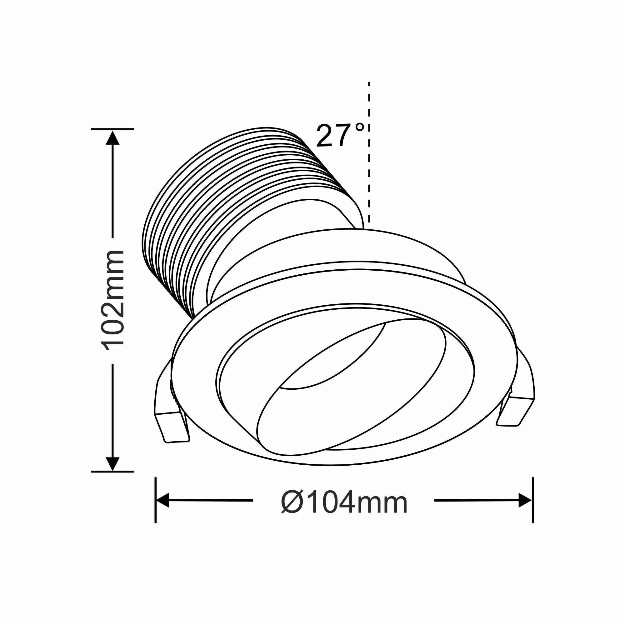 DM200643  Bonia 11, 11W, 250mA, Black/Silver LED 27° Angled Round Downlight, Cut Out 90mm, 780lm, 40° Deg, 4000K, IP20, DRIVER NOT INC., 5yrs Warranty